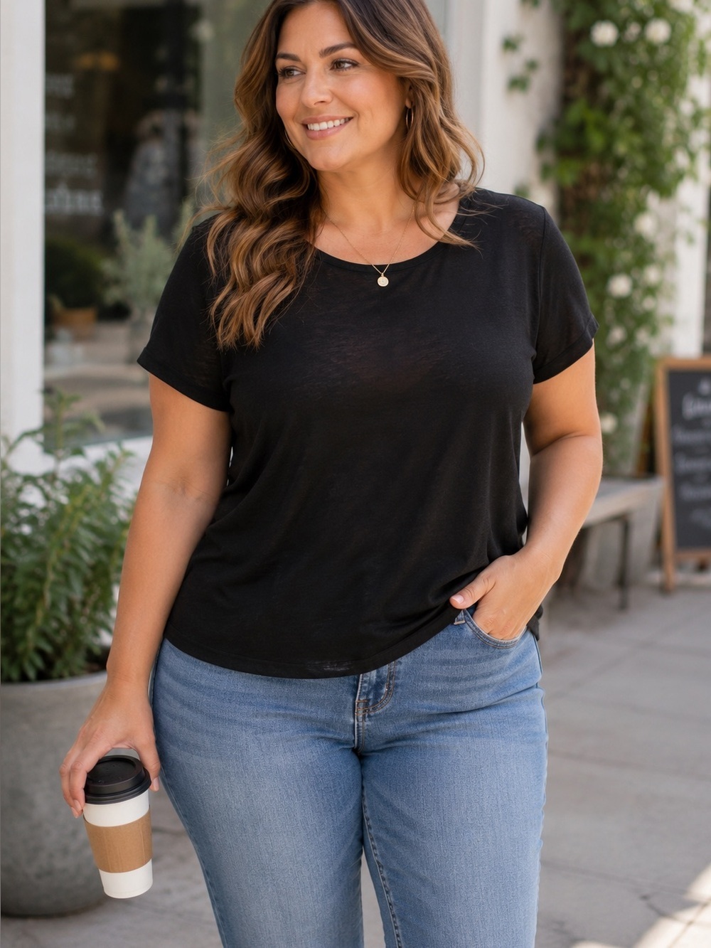 Alfani Black Short Sleeve Stretch Top 1X | Semi Sheer Casual Blouse - Picture 1 of 2